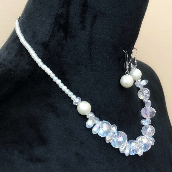 Pearl & Glass Teardrop & Beveled Bead Necklace & Earrings Set - Picture 3 of 4